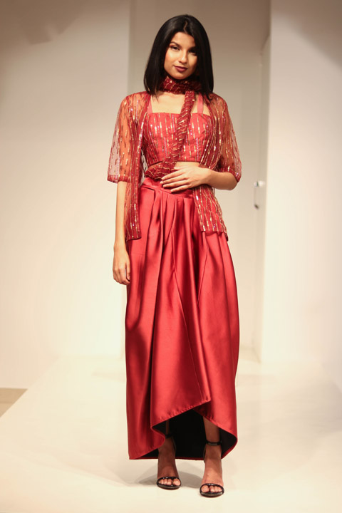 Red Satin Drape Saree GownIMG_8987