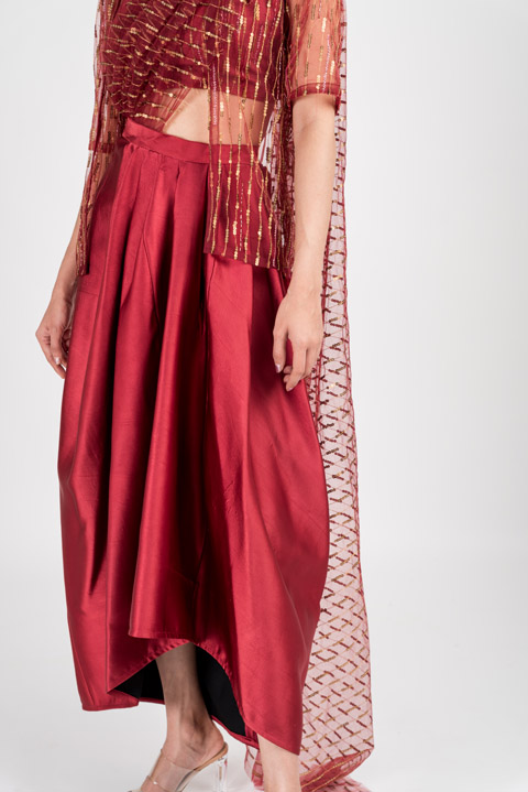 Red Satin Drape Saree Gown_DSC5150