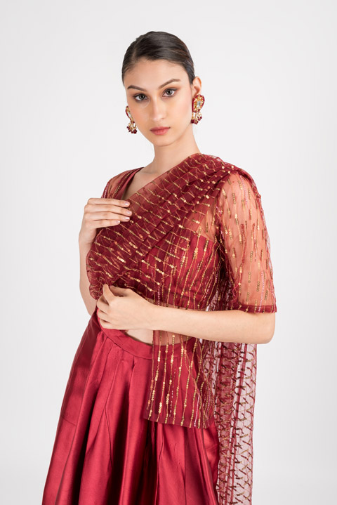 Red Satin Drape Saree Gown_DSC5154-Edit