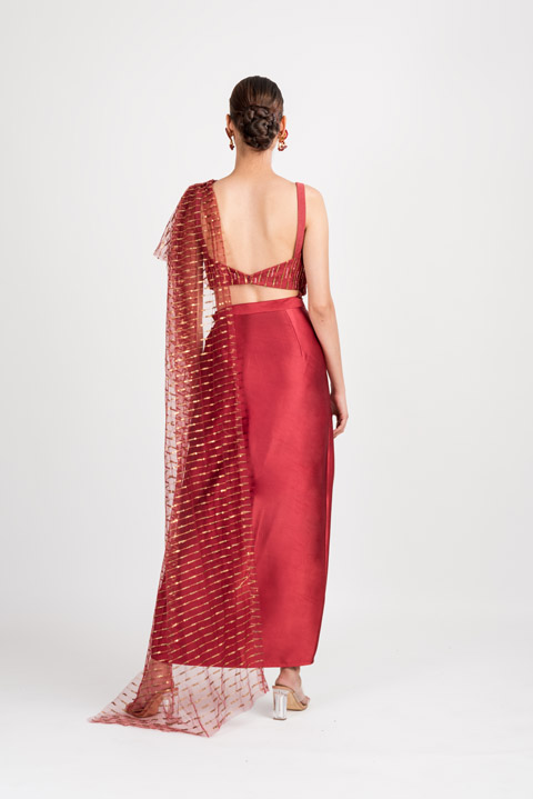 Red Satin Drape Saree Gown_DSC5162-Edit