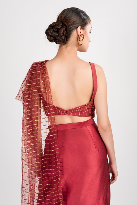 Red Satin Drape Saree Gown_DSC5167-Edit