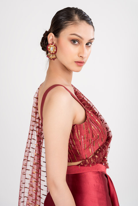 Red Satin Drape Saree Gown_DSC5168-Edit