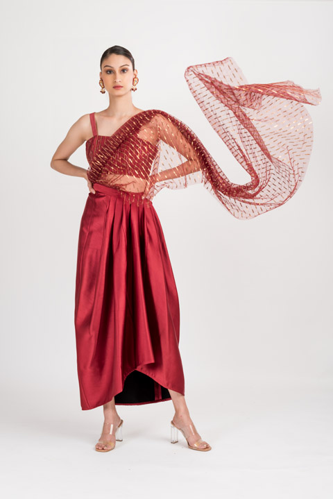 Red Satin Drape Saree Gown_DSC5170-Edit