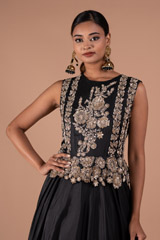 Black Silk Embellished Peplum GownDSC08376