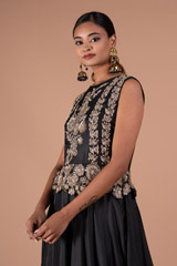 Black Silk Embellished Peplum GownDSC08377