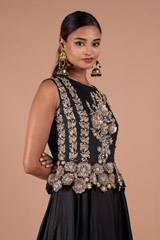 Black Silk Embellished Peplum GownDSC08382