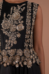 Black Silk Embellished Peplum GownDSC08384