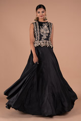 Black Silk Embellished Peplum Gown