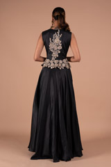 Black Silk Embellished Peplum GownDSC08395