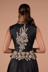 Black Silk Embellished Peplum GownDSC08396