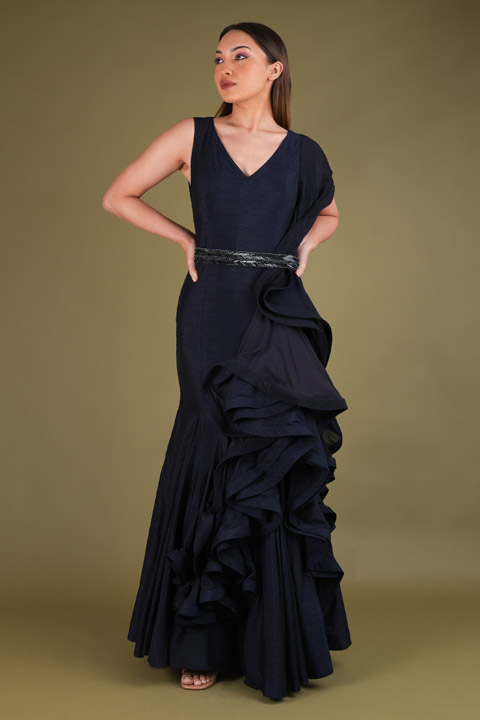 Navy Blue Ruffle Gown