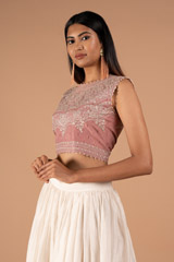 Pink And White Ikkat Top Bottom SetDSC08877