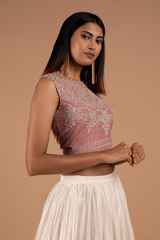 Pink And White Ikkat Top Bottom SetDSC08881