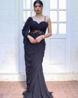 Black Embroidered Saree Gown1