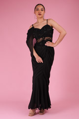 Black Embroidered Saree Gown