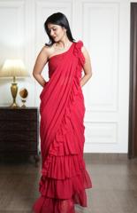 One Shoulder Ruffle Saree10