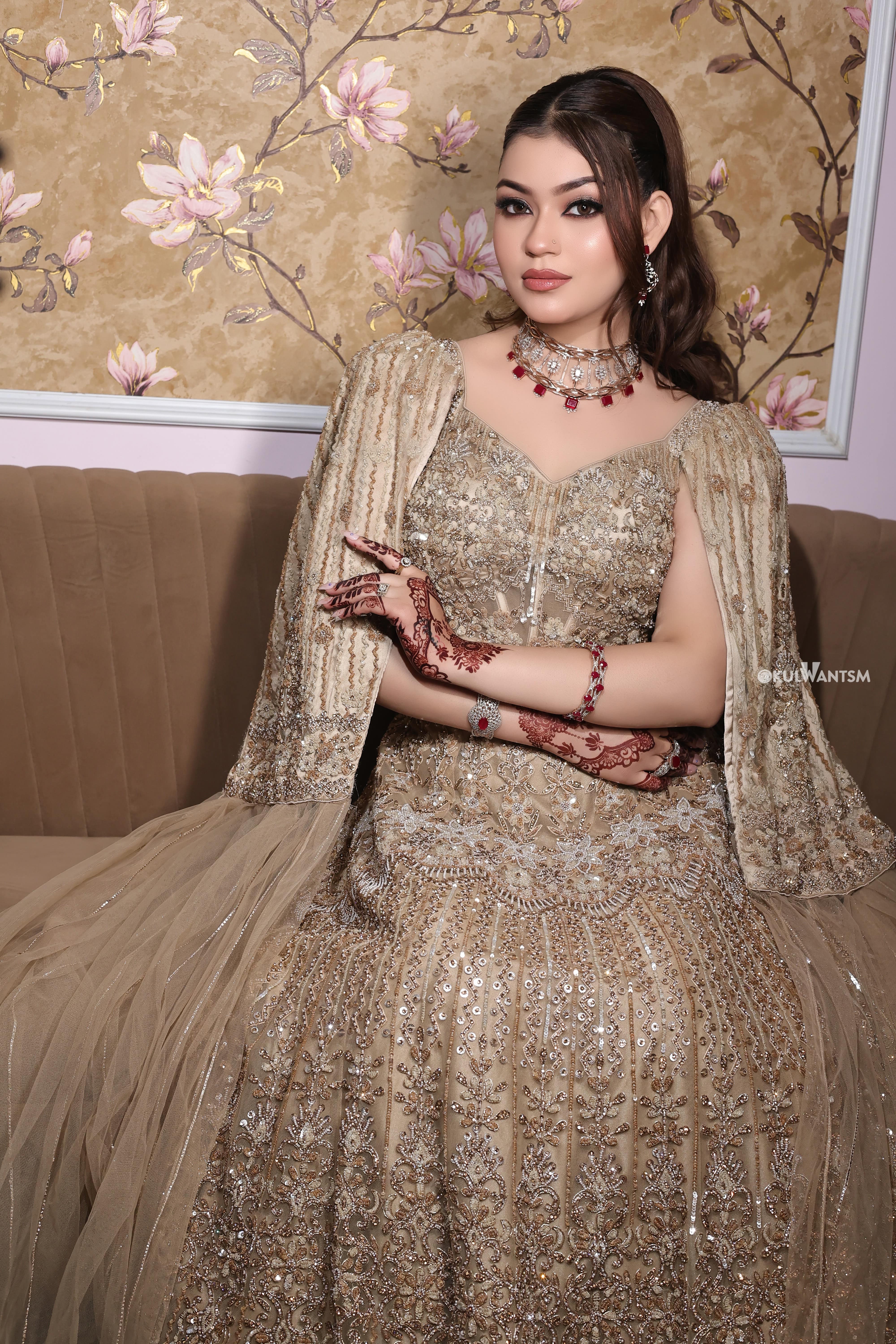 Champagne Gold Beige Lehenga With Sequins Beads Thread Work Embellishment