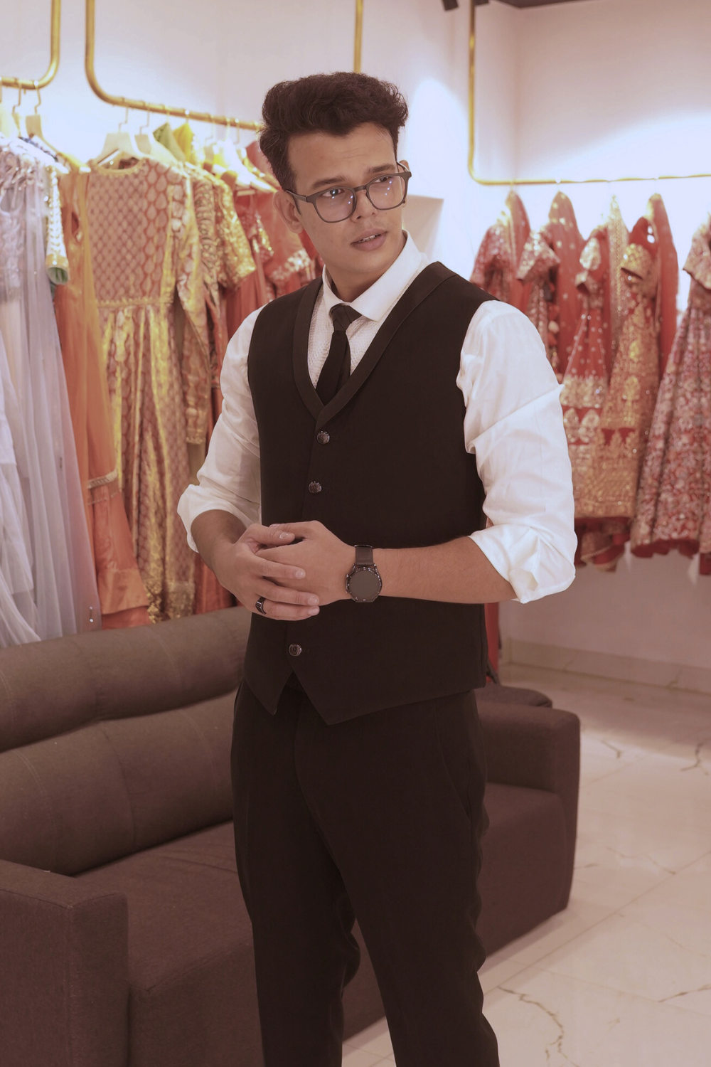 Black Three Pieces Suit Set With Sequins And Beads Embellishment10