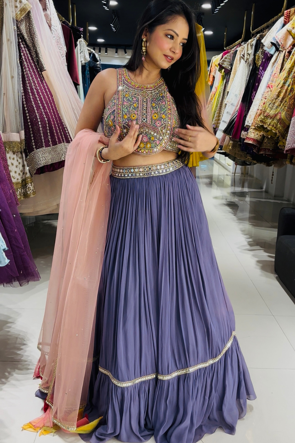 Purple Lehenga With Blush Pink Dupatta