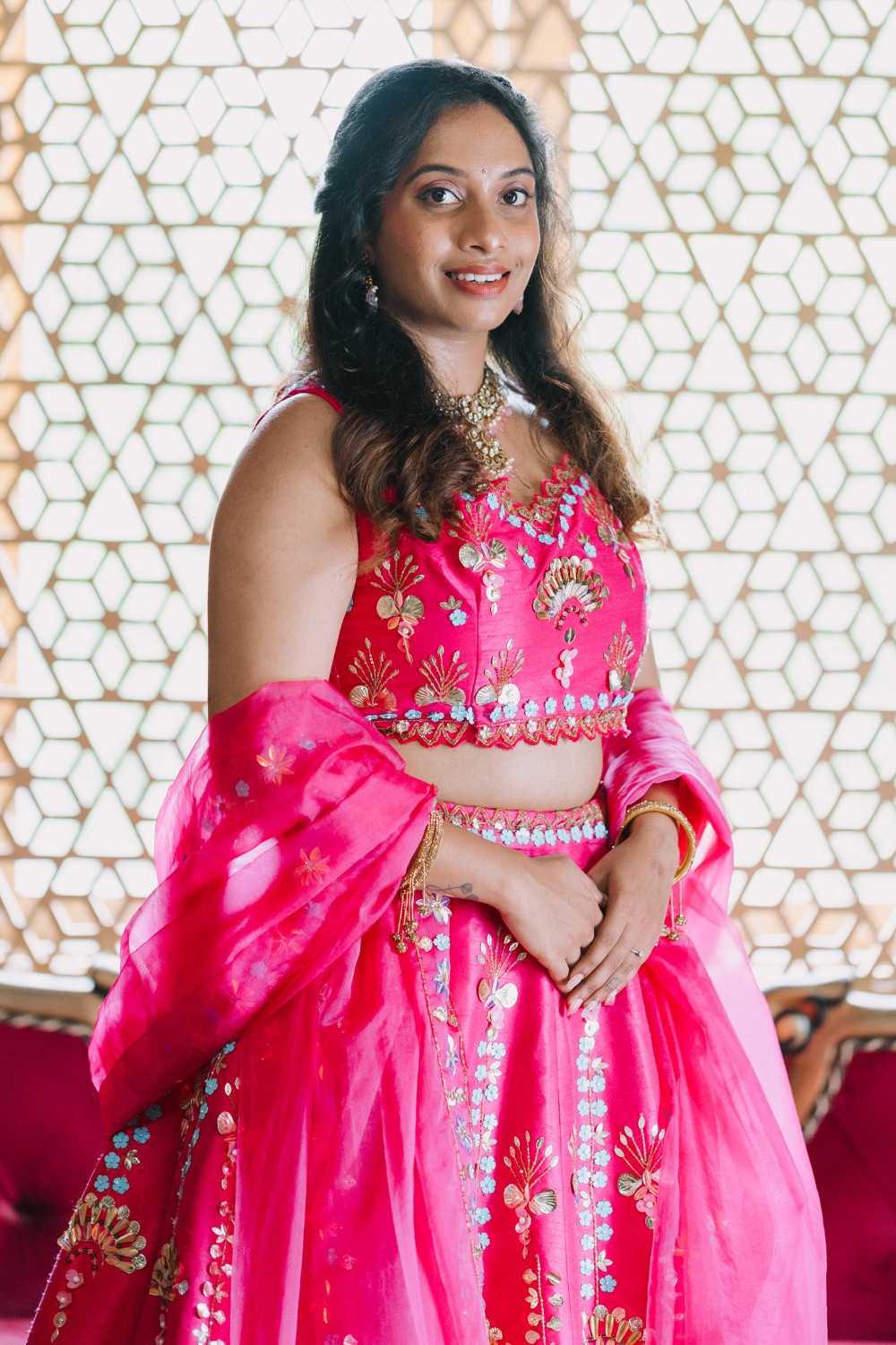 Barbie Pink Embellished Lehenga Set with Multicolour Sequins And Beads2