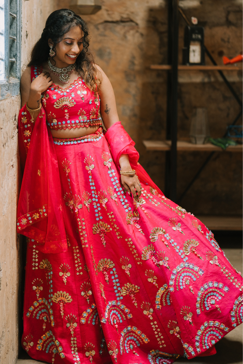 Barbie Pink Embellished Lehenga Set with Multicolour Sequins And Beads4