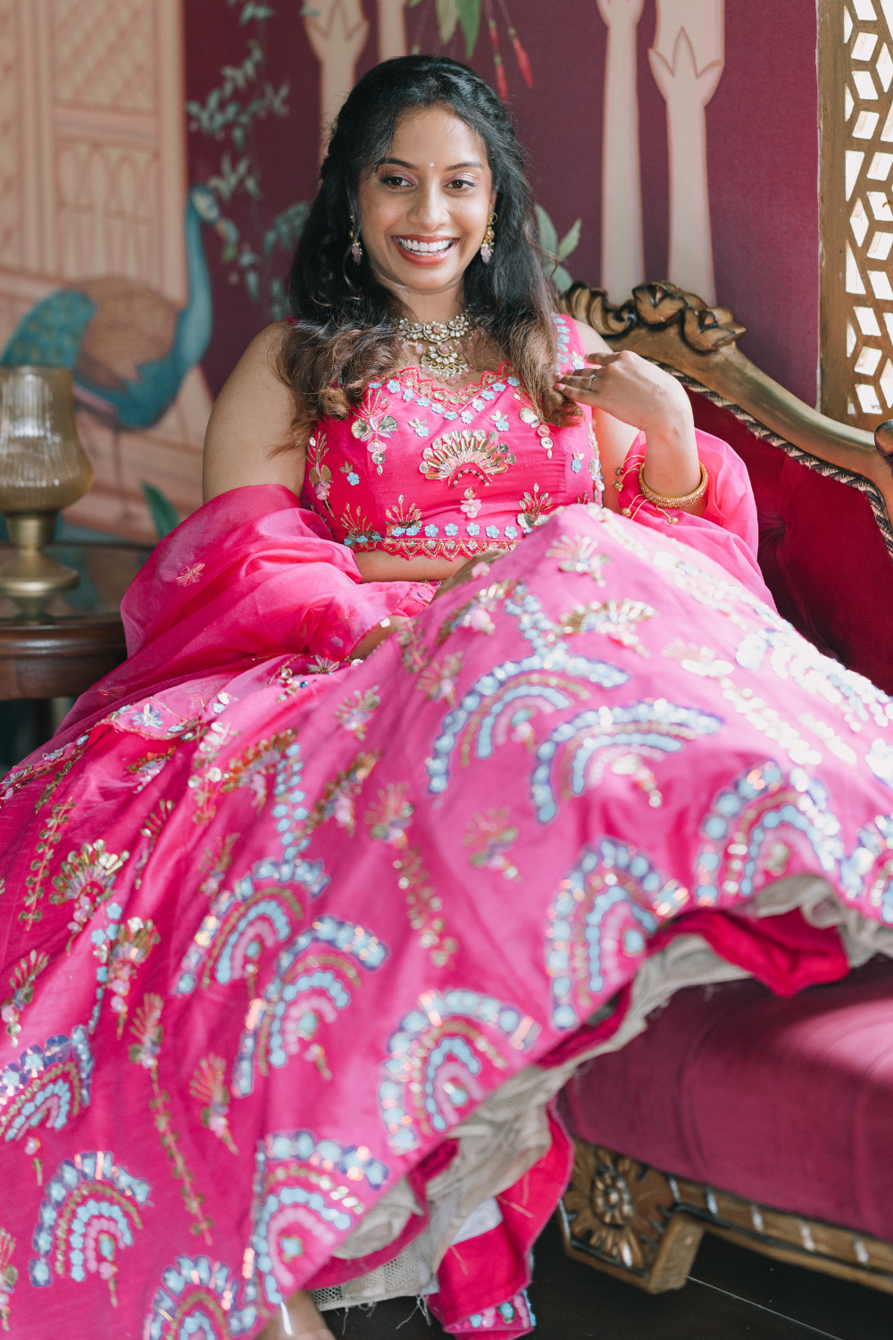 Barbie Pink Embellished Lehenga Set with Multicolour Sequins And Beads5