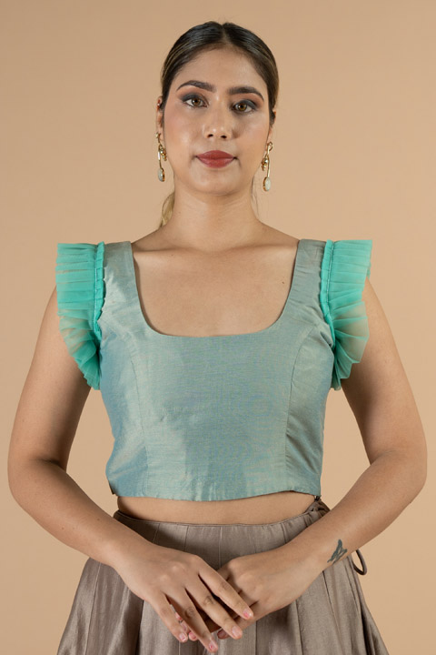 Blue Cotton Silk Blouse