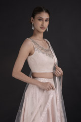 Peach Silk & Tulle Lehenga Set_DTR2948