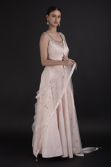 Peach Silk & Tulle Lehenga Set_DTR2949