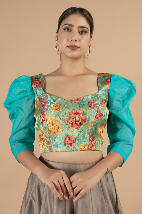 Green Puff Sleeve Blouse