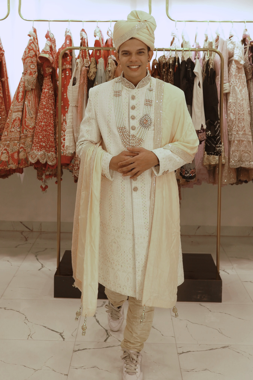 Ivory Sherwani Set With Sequins Beads And Thread Work Embellishment5