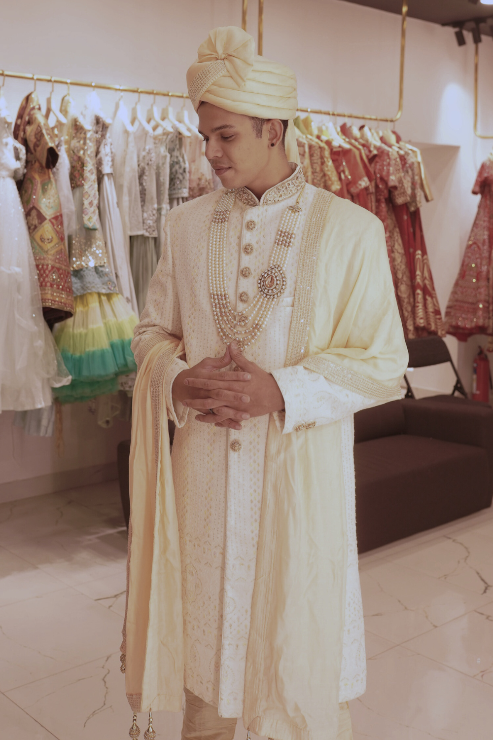 Ivory Sherwani Set With Sequins Beads And Thread Work Embellishment6