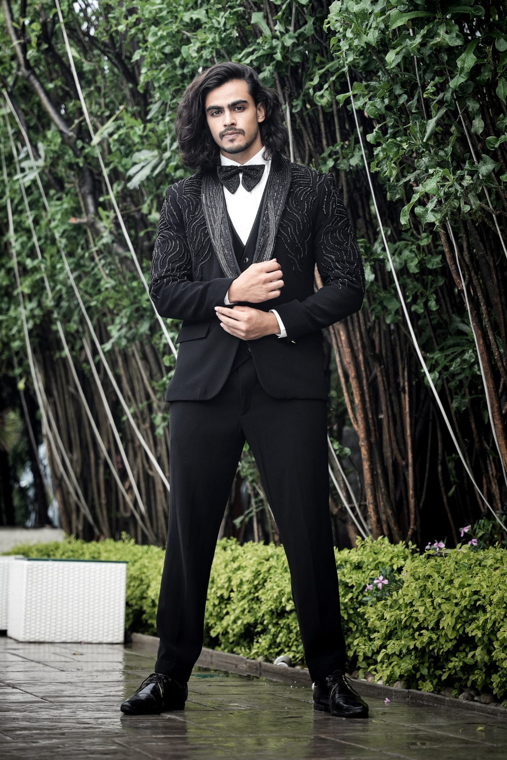 Black Tuxedo Suit With Beads Sequins Embellishment