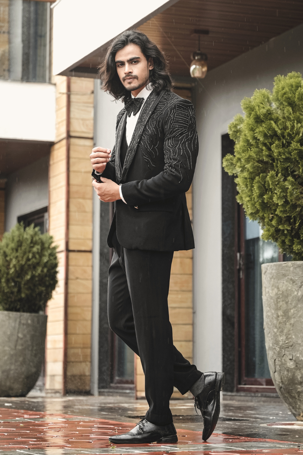 Black Tuxedo Suit With Beads Sequins Embellishment4