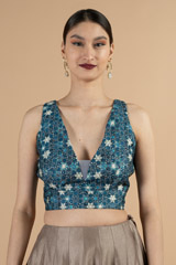 Blue Deep Neck BlouseDSC06907