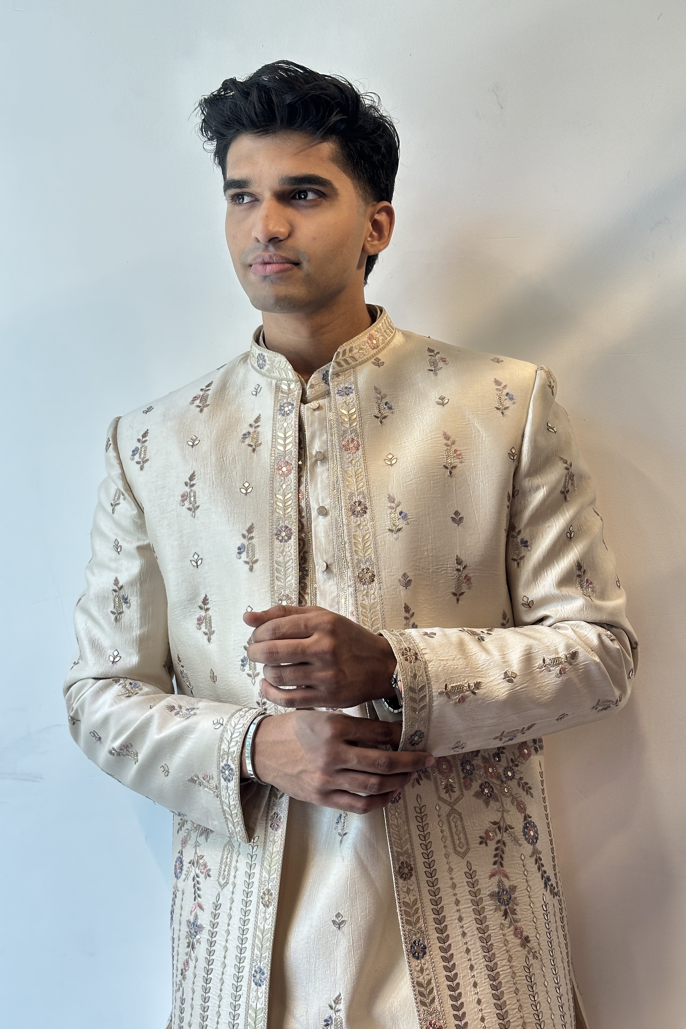Beige Indo- Western Kurta Jacket Trouser Set