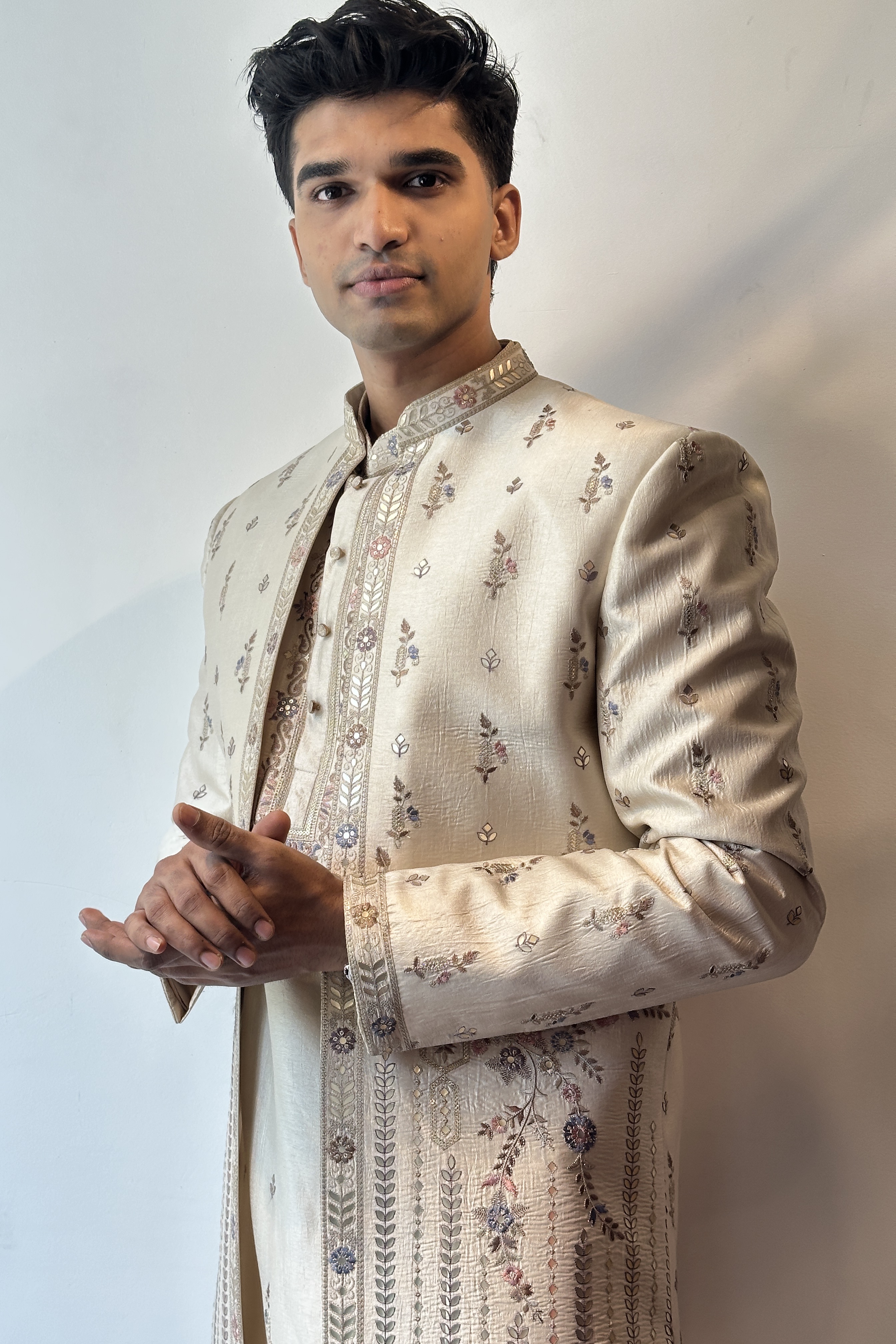 Beige Indo- Western Kurta Jacket Trouser Set2