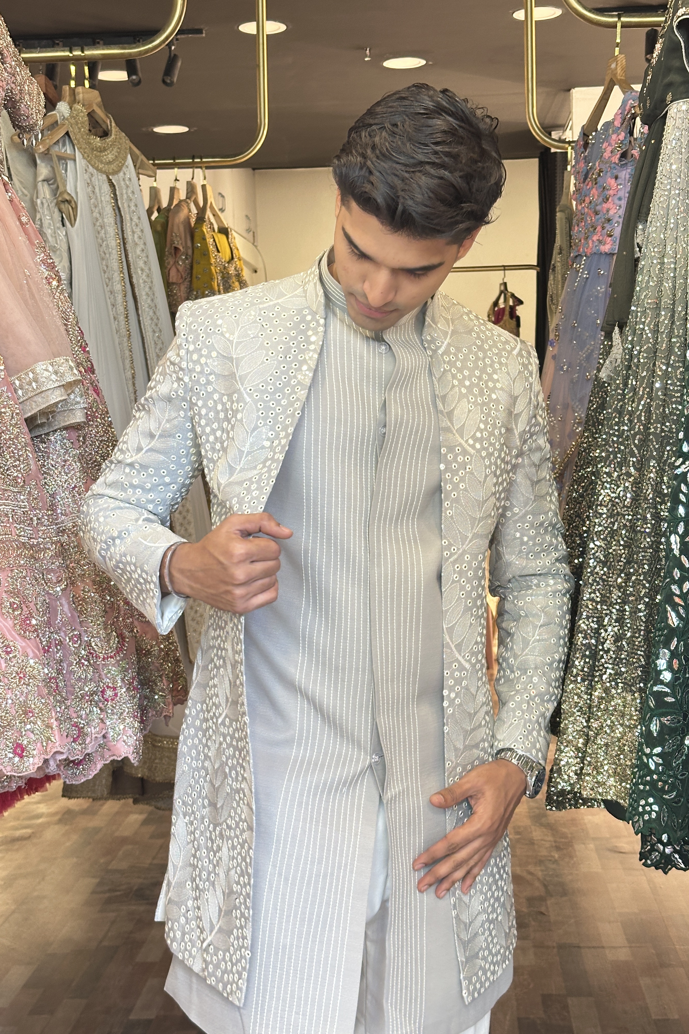 Grey Indo Western Kurta Jacket Trouser Set3