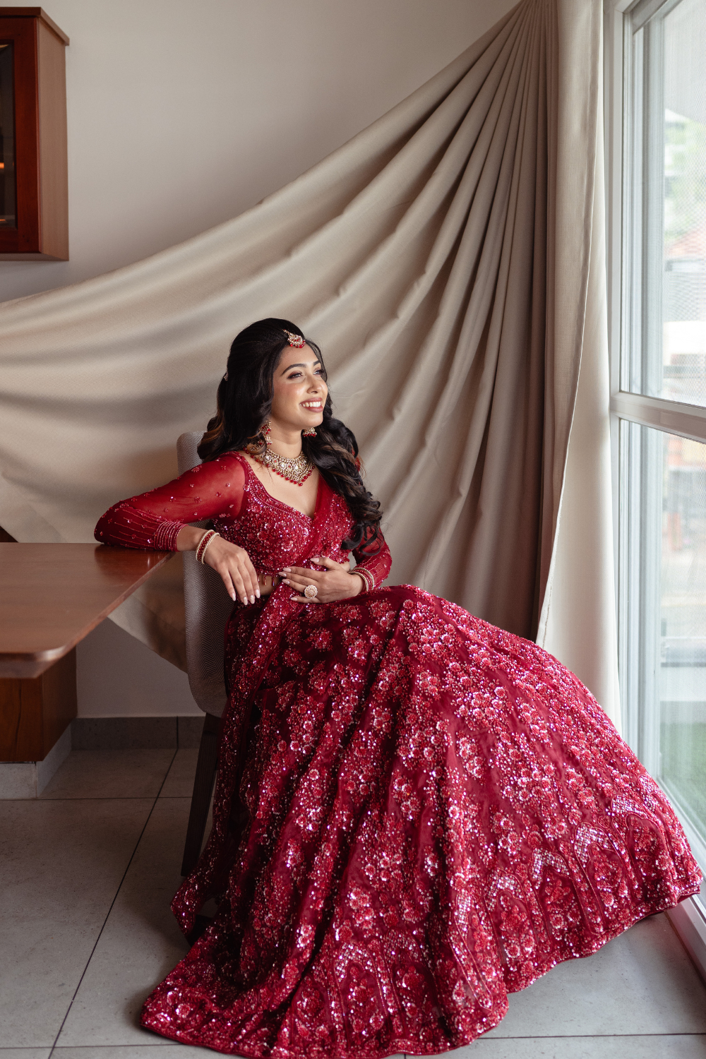 Crimson Red Beaded And Sequinned Lehenga Set1