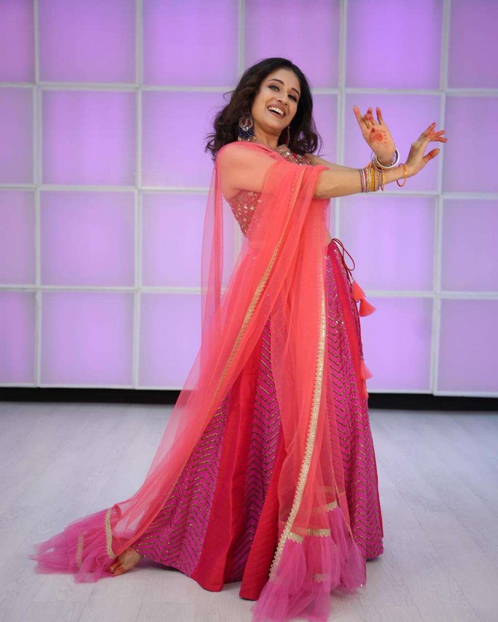 Pink Sequin Embellished Lehenga