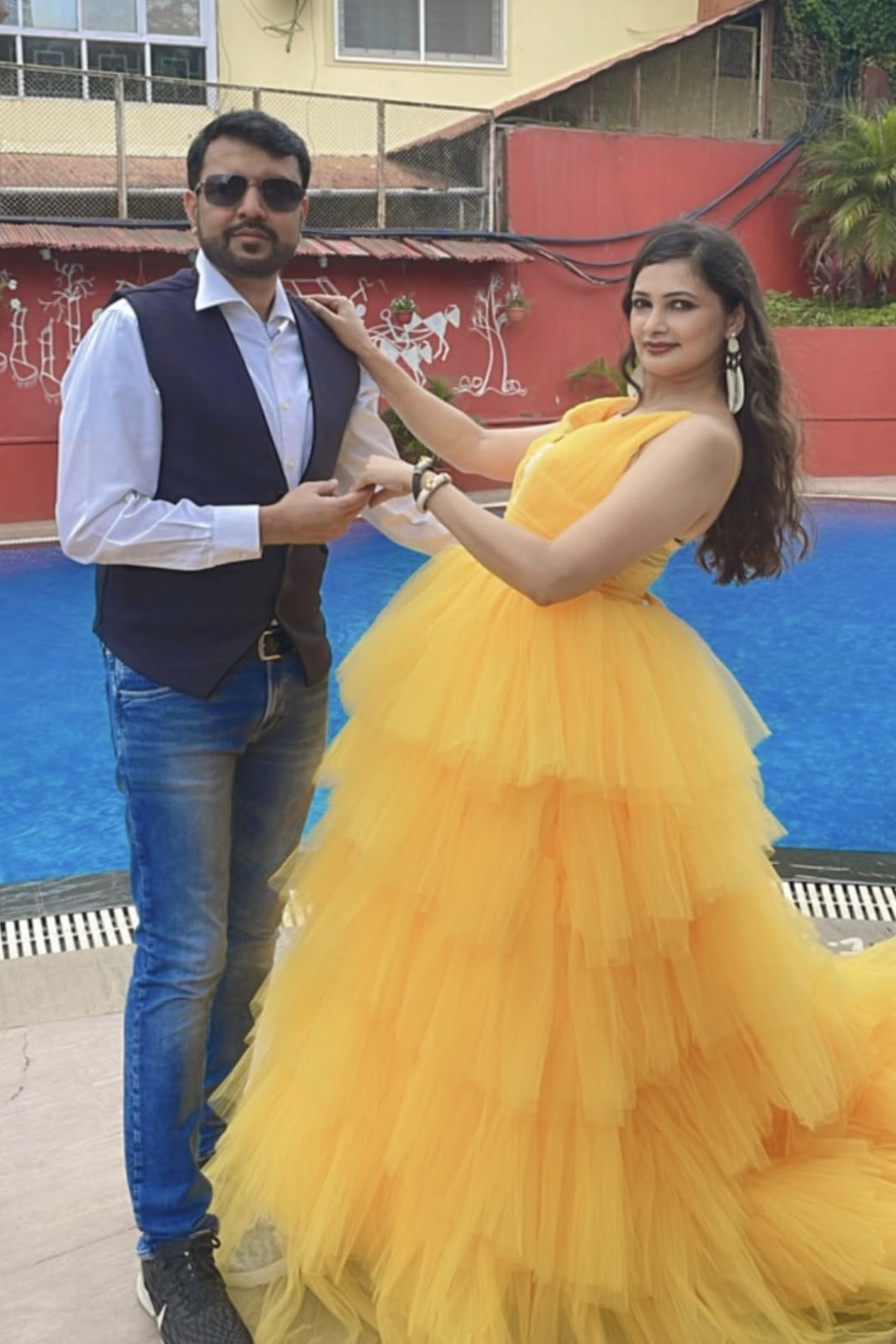 Marigold Yellow Ruffled Tulle Gown1