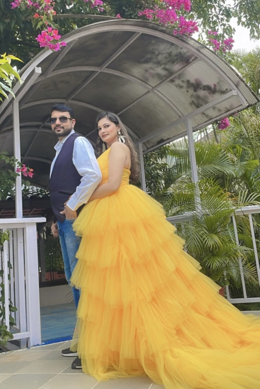 Marigold Yellow Ruffled Tulle Gown3