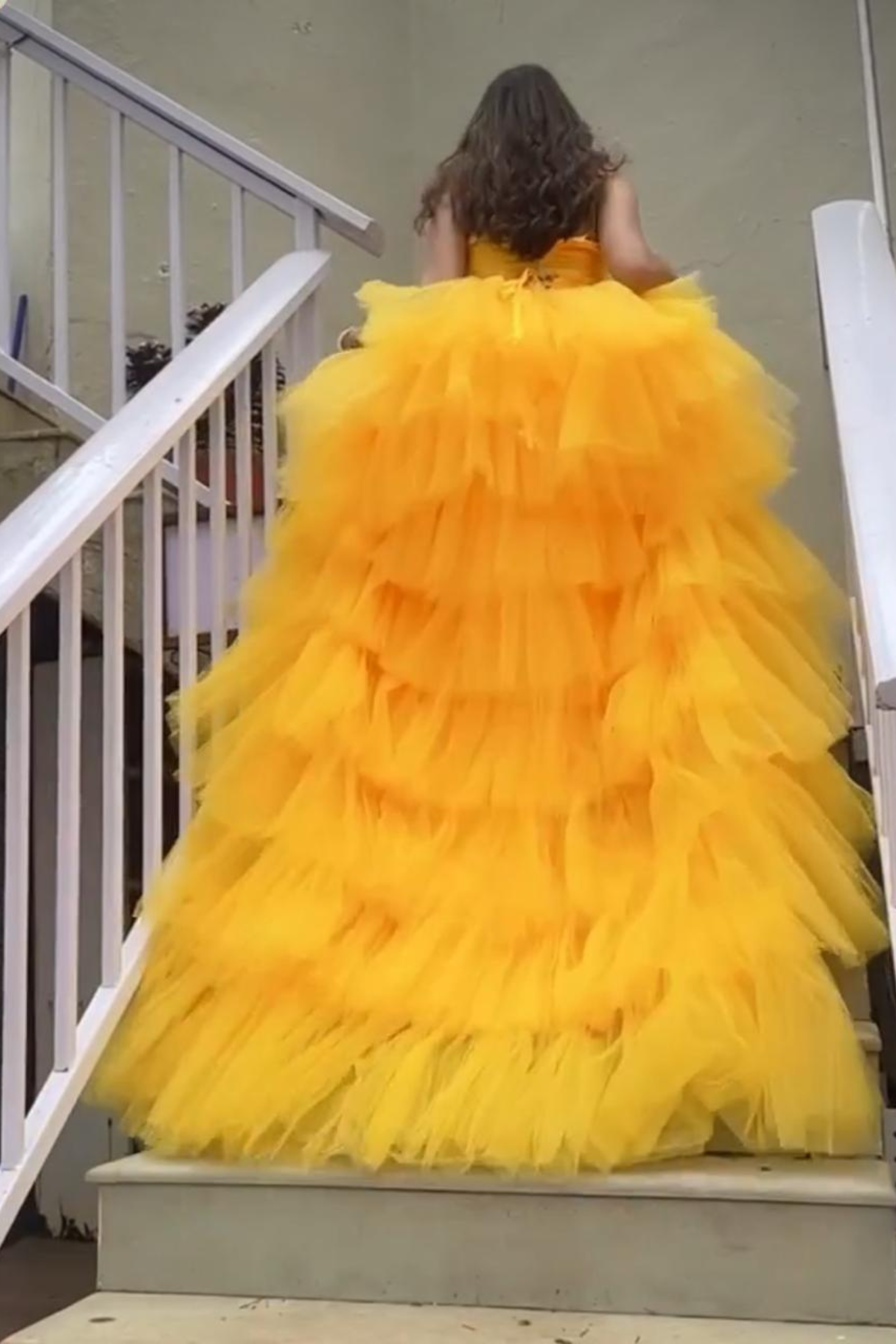 Marigold Yellow Ruffled Tulle Gown5