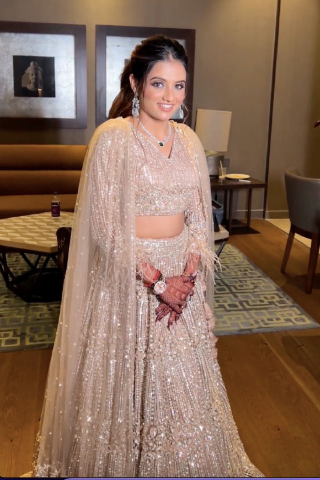 Beige Bridal Sequinned Lehenga