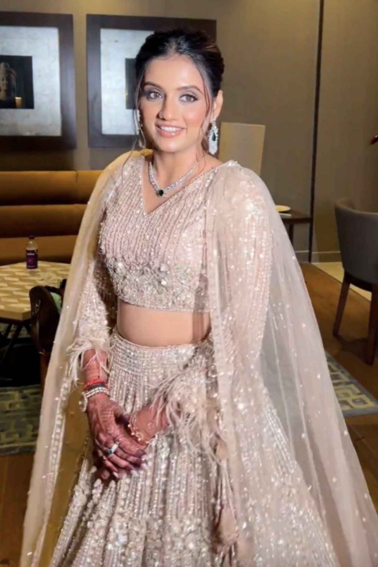 Beige Bridal Sequinned Lehenga3