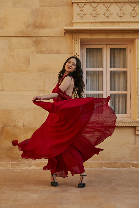 Red Slit Neck Gown