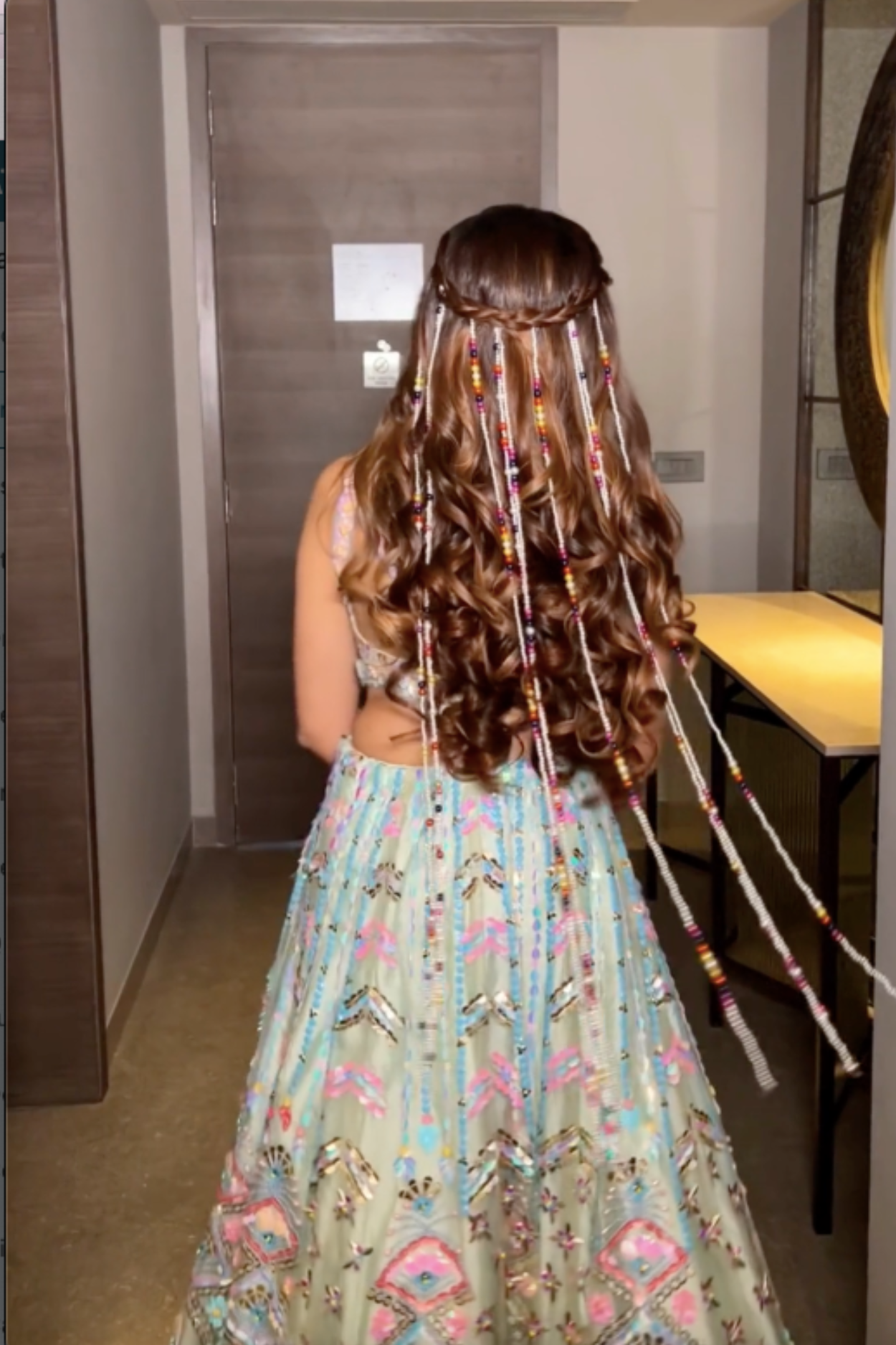 Pastel Blue And Green Floral Sequinned Lehenga4