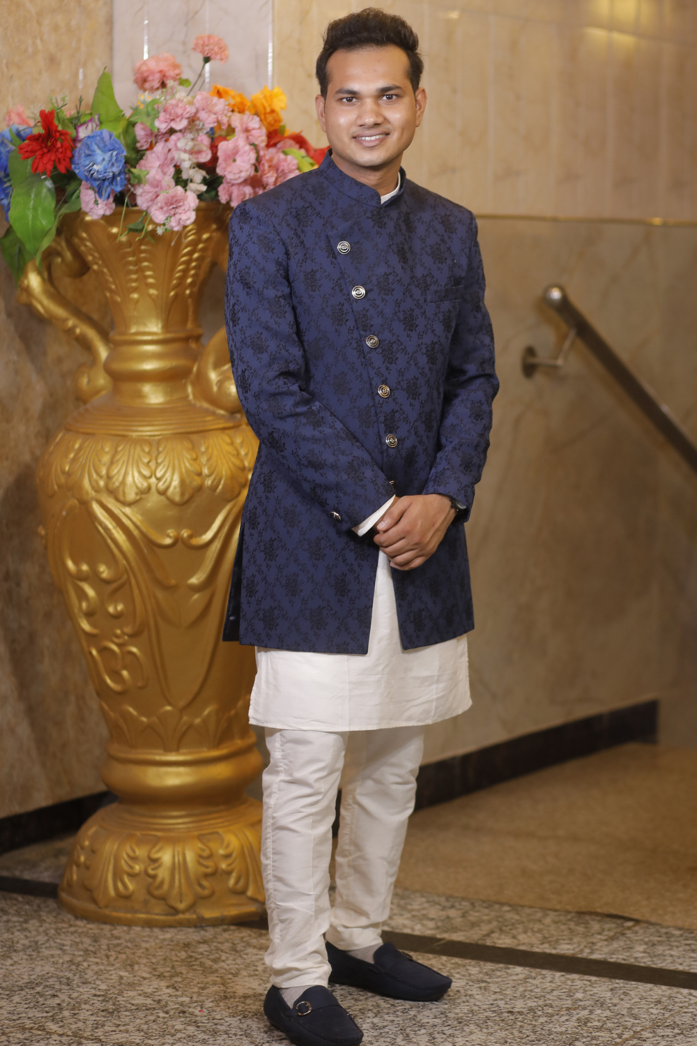 Navy Blue Indo- Western Bandhgala Sherwani Set1