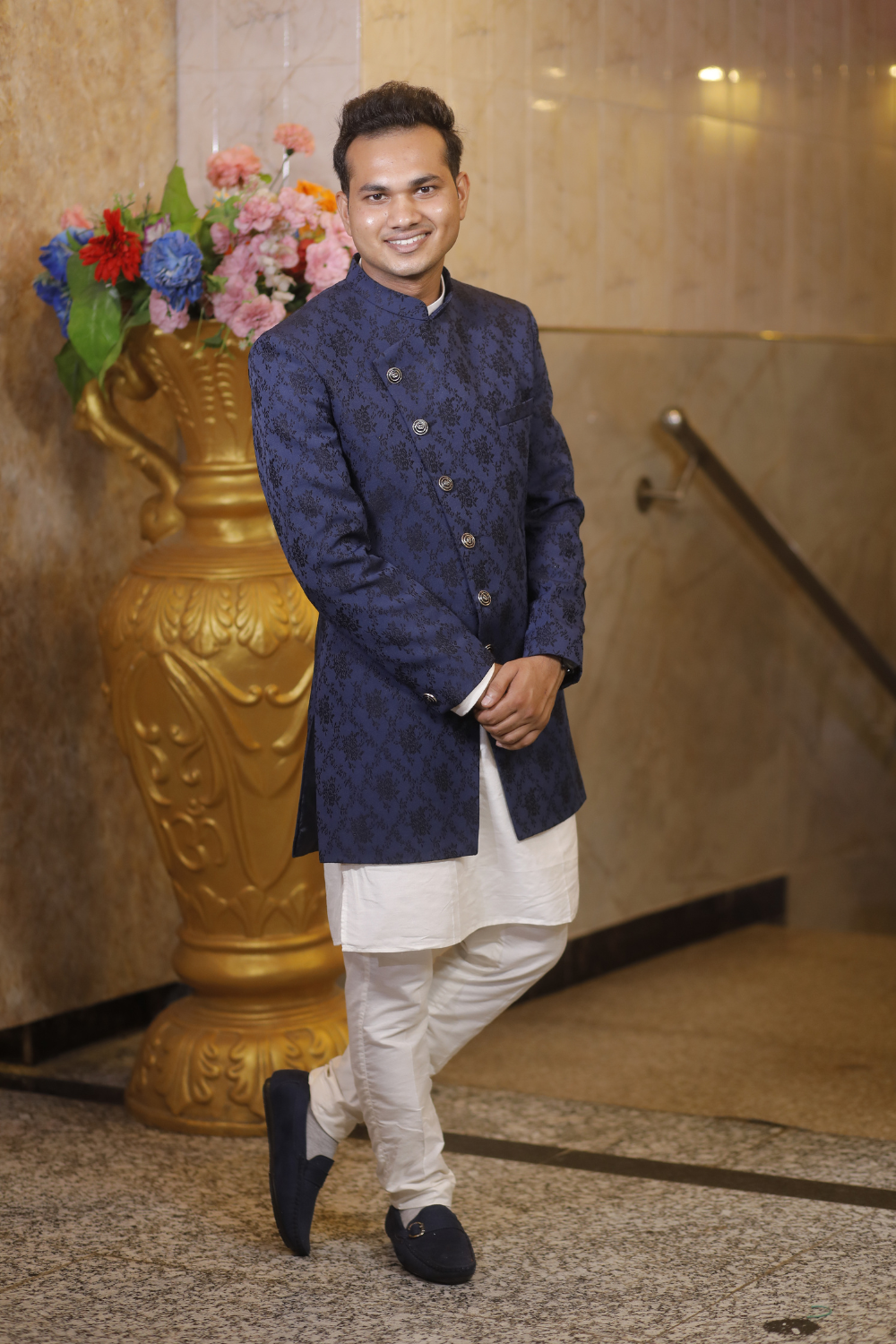 Navy Blue Indo- Western Bandhgala Sherwani Set