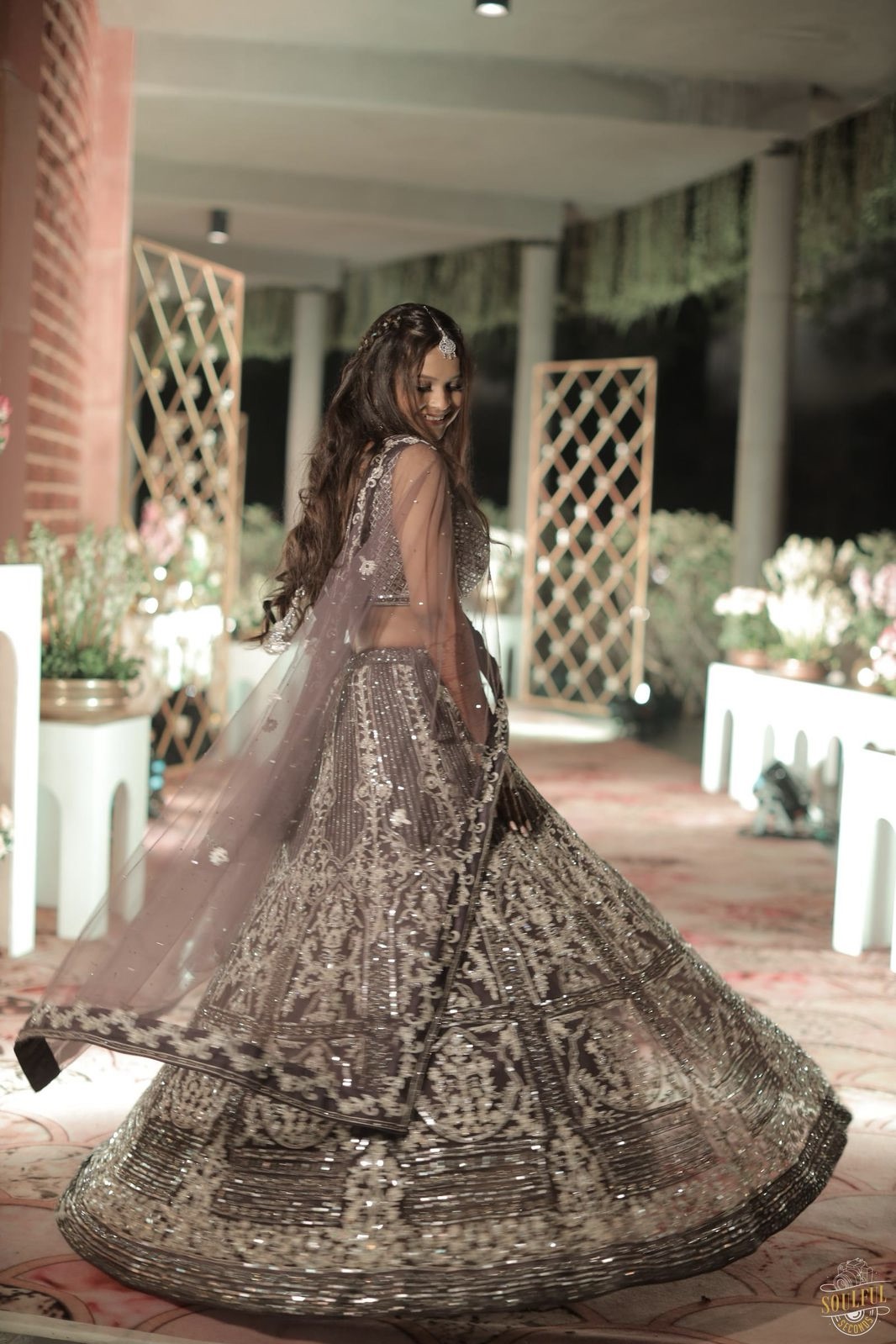 Silver Gota Patti Lehenga With Mirror Work Embellishment